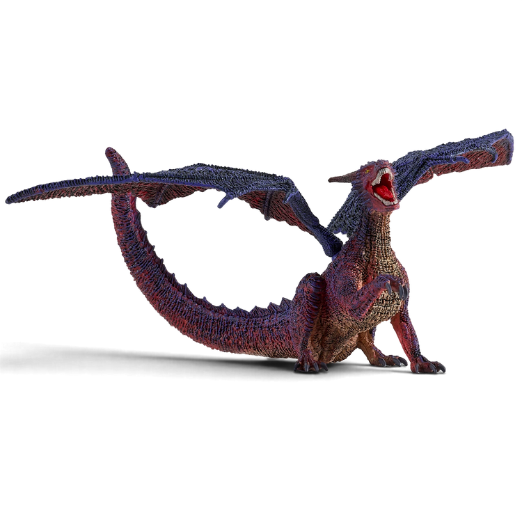 Mojo Fun hand-painted dragon figure with articulated purple and red wings and detailed scales in a roaring pose