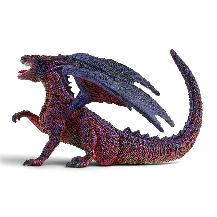 Mojo Fun hand-painted dragon figure with articulated purple and red wings and detailed scales on a white background